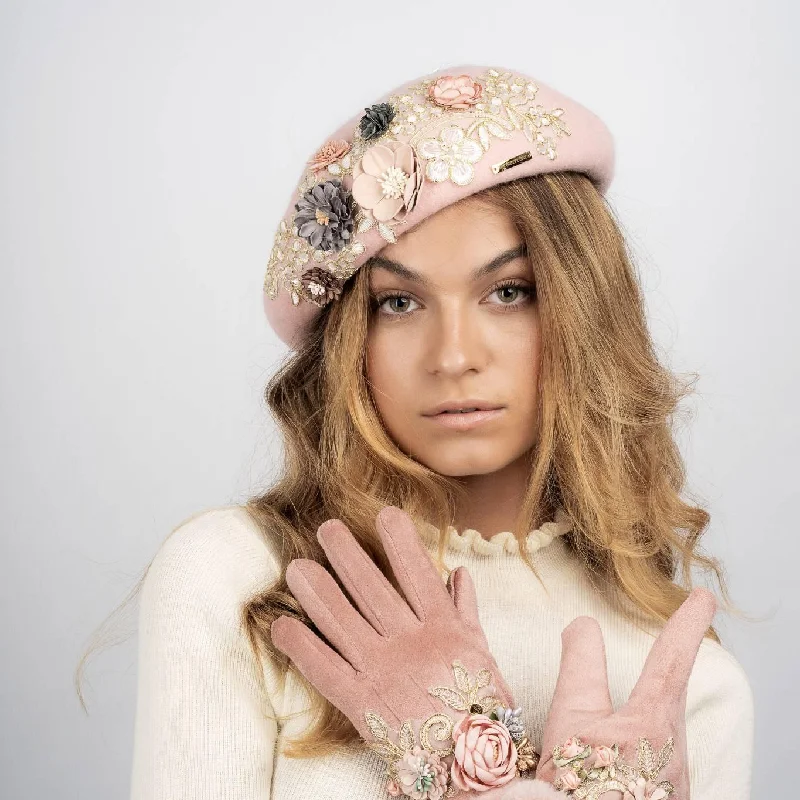 Blush Bouquet Embellished Beret - Pink