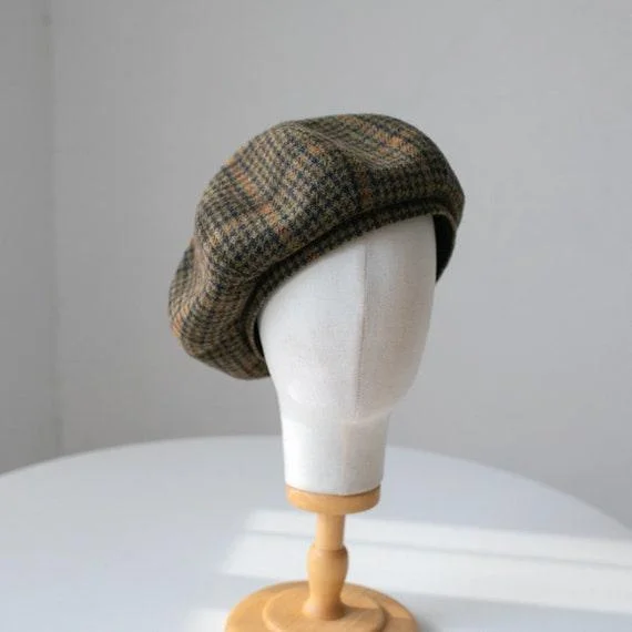 S-XXL Customized 100% Wool Houndstooth Print Unisex Beret Hat