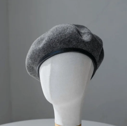 Custom Made 100% Wool Unisex Beret Hat with Leather Band