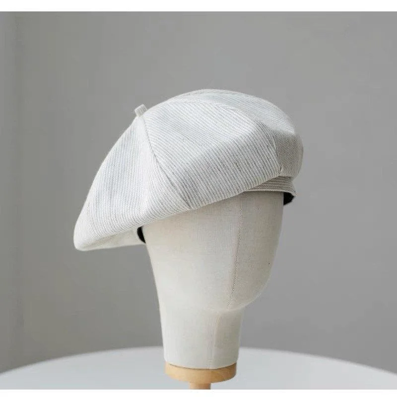 Oversize Unisex Linen Striped Beret Hat