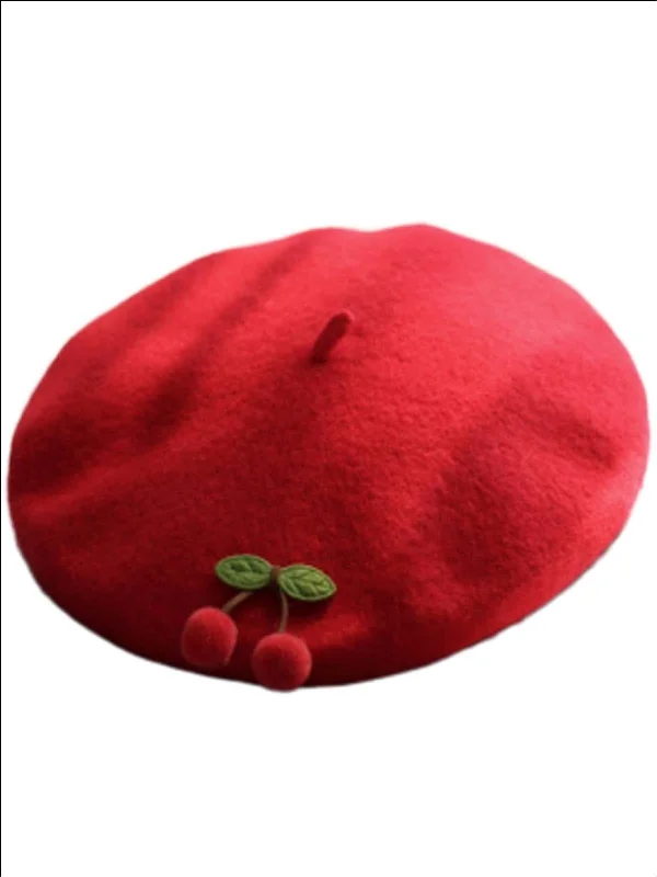 Girls Cherries French Wool Beret