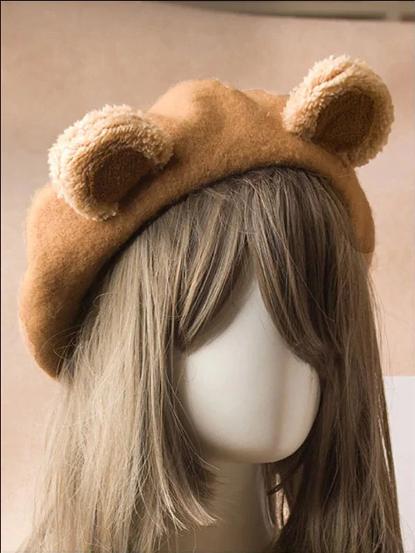 Girls Fall Plush Bear Ear Beret