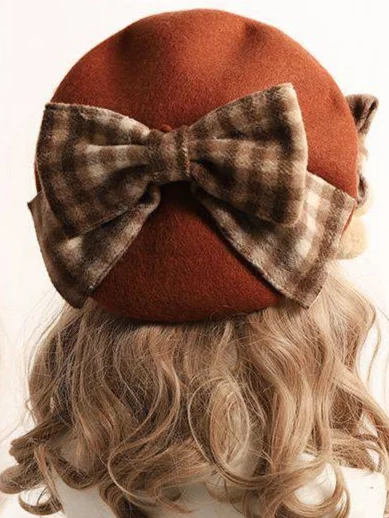 Girls Large Plaid Bow Beret