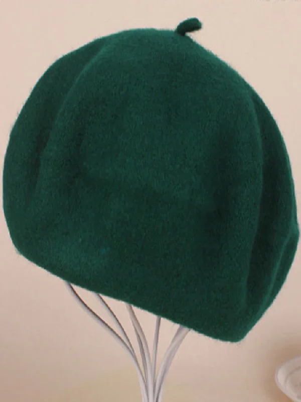 Girls Green Wool Basic Beret