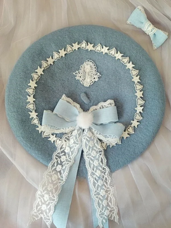 Dainty Darling Lace Bow Wool Beret