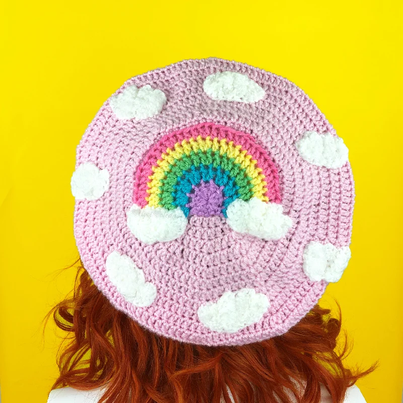 Pastel Rainbow Cloud Beret (Baby Pink)