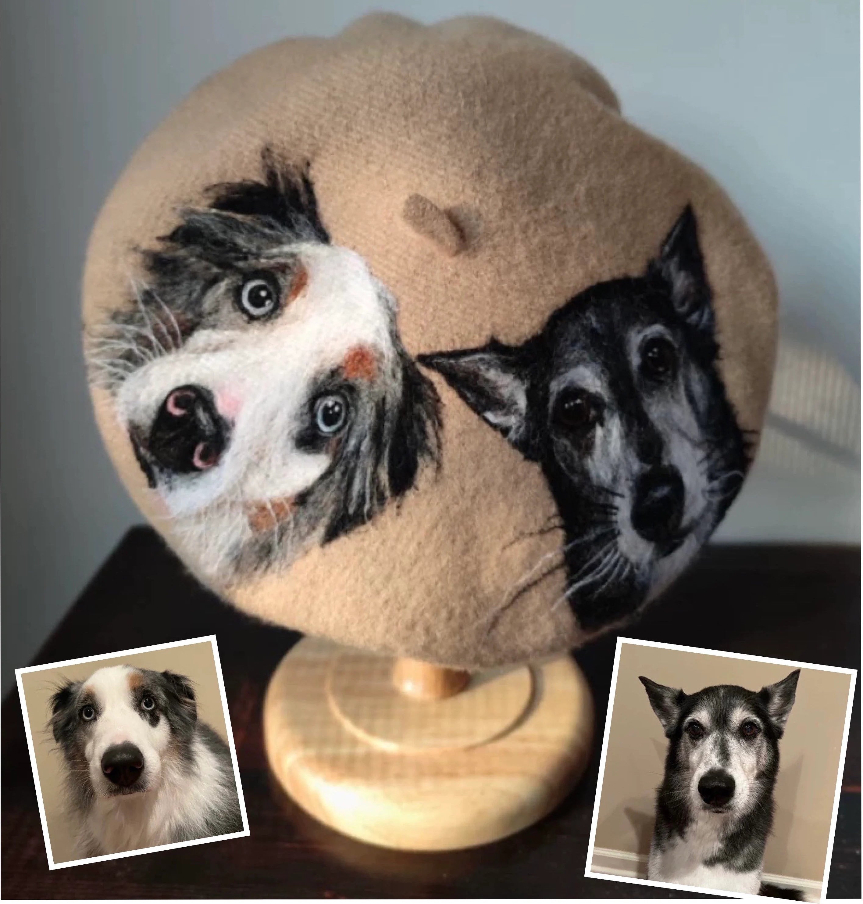 Custom Made Personalized Cat Dog Wool Felted Beret