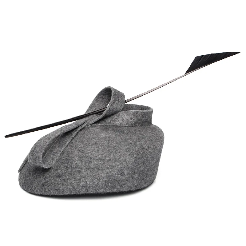 Whiteley Hats Wool Felt Beret With Quill - Charcoal