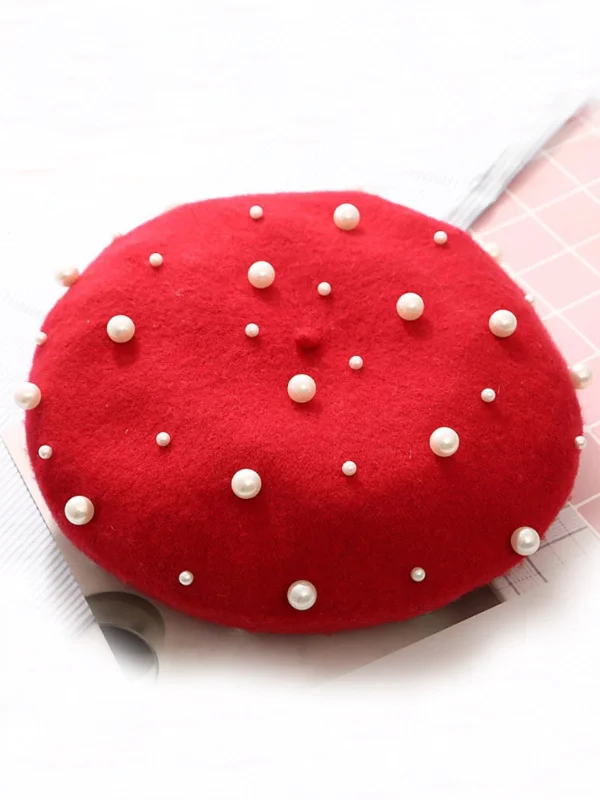 Pearl-Embellished Wool Beret