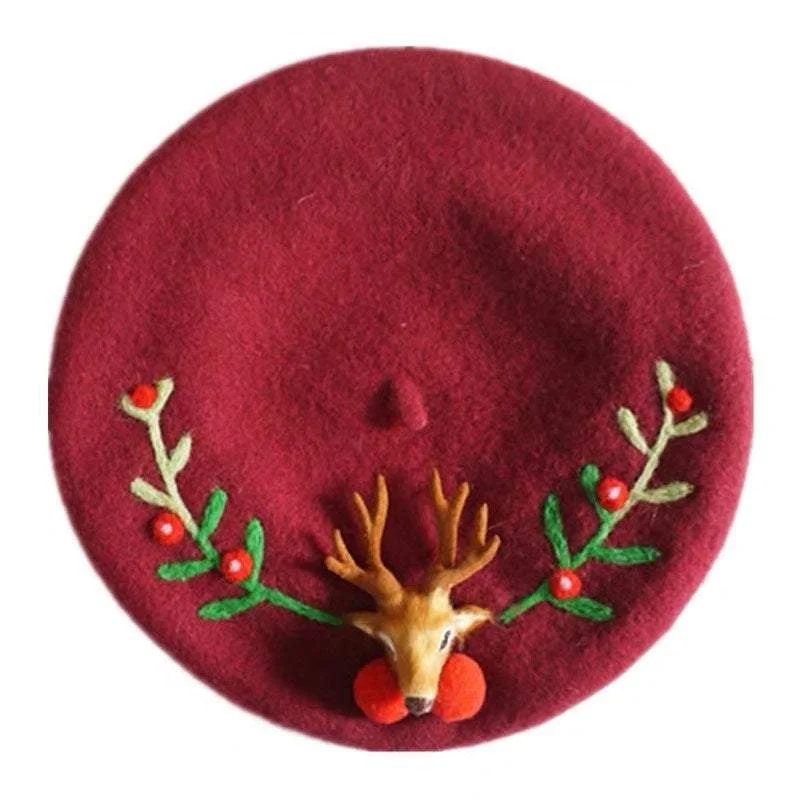 Reindeer Wool Berets Hat for Women and Kid