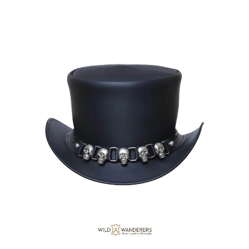 Black Skull Band Handmade Steampunk Biker Top Hat