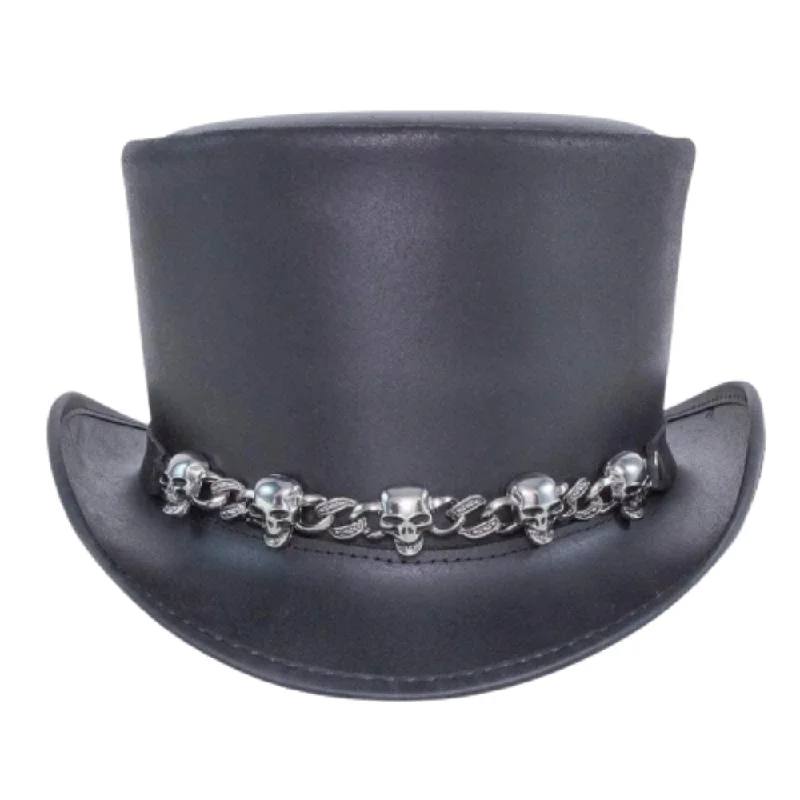 El Dorado 5 Skulls Chain Band Biker Leather Steampunk Top Hat