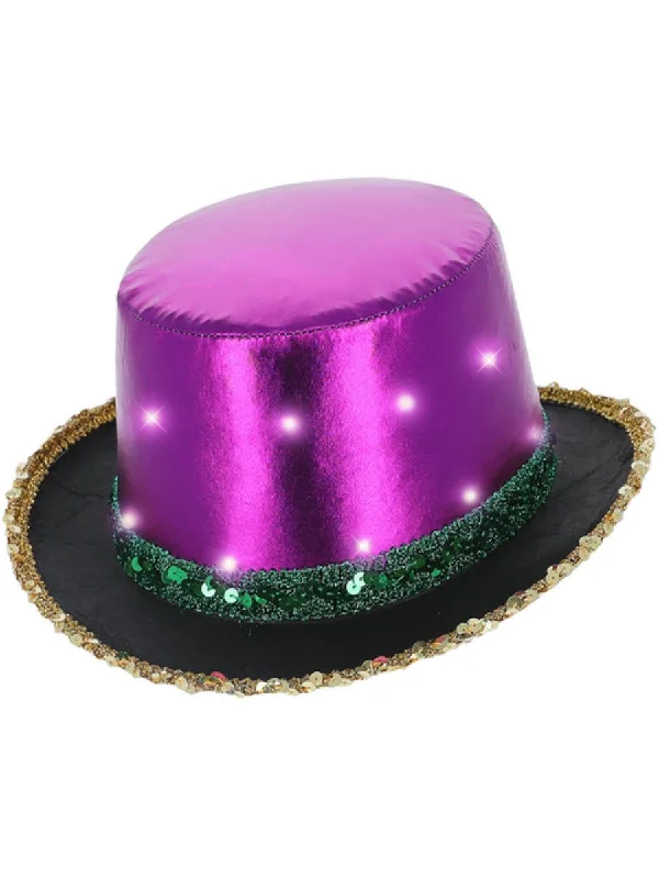 LED Light Up Metallic Top Hat, Mardi Gras