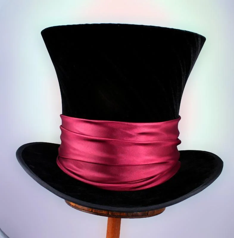 Mad Hatter - Black Velvet / Burgundy Sash