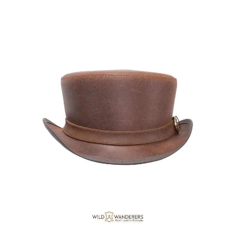 Brown Marlow Handmade Biker Top Hat