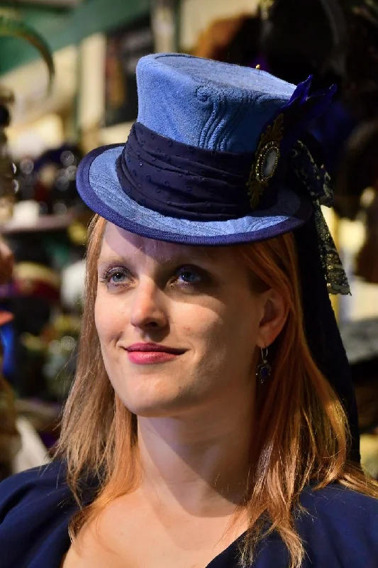 Mini Top Hat - Blue Jacquard / Cameo / Goose Feathers