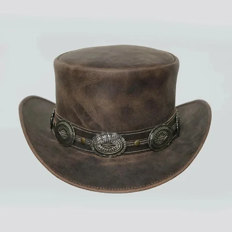 Pale Rider Distress Brown Leather Top Hat