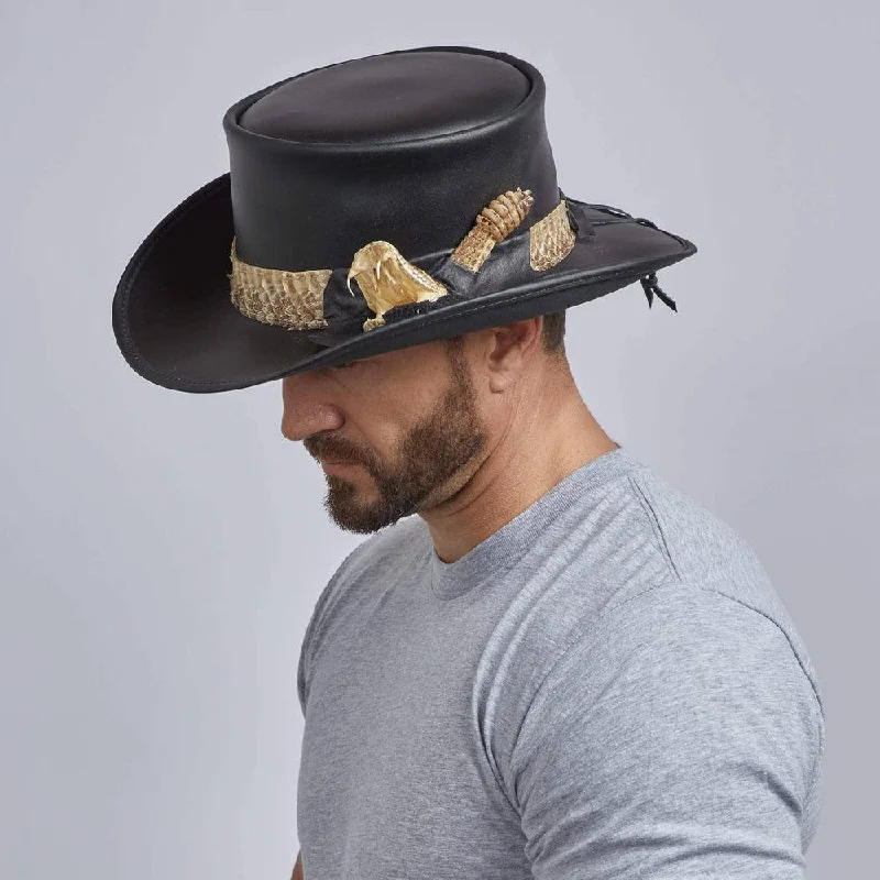 Pale Rider Rattlesnake | Leather Top Hat with Rattlesnake Hat Band