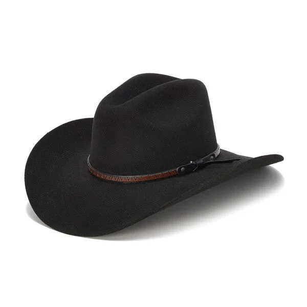 Stampede Hats - 100X Wool Felt Black Cowboy Hat with Zig Zag Leather Trim