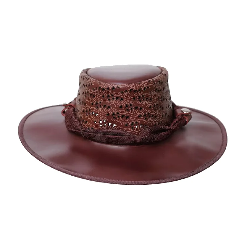 Western Purplish Flower Engraved Leather Flower Mesh Sun Hat