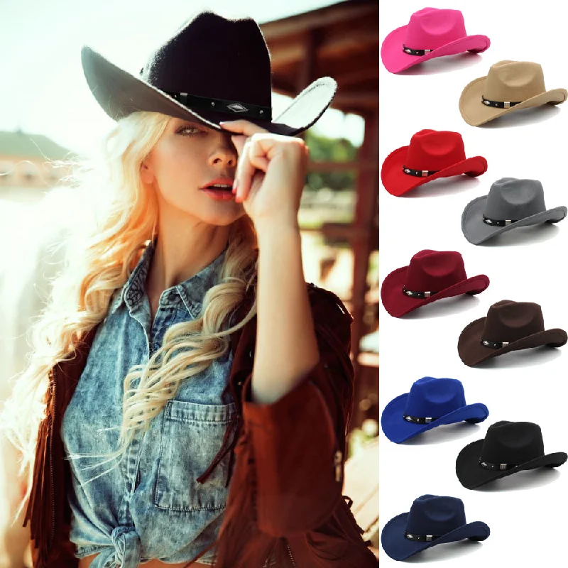 Western Cowboy Hats Wide Brim Panama Sunhats Fedora Caps