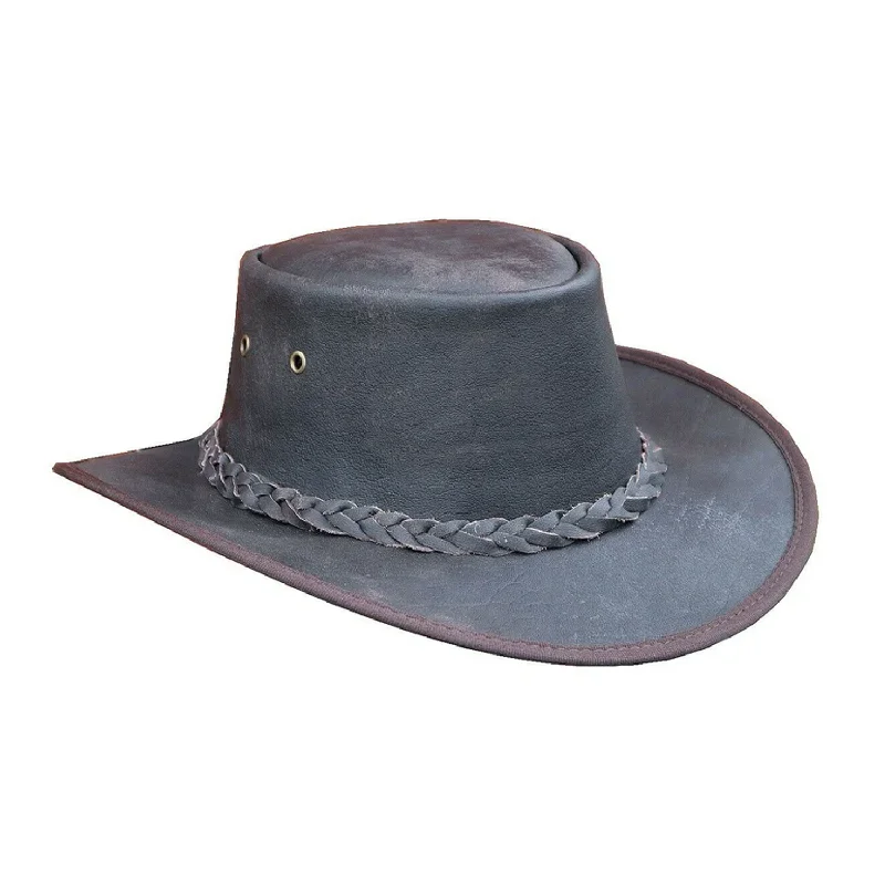 Australian Western Style Leather Cowboy Bush Hats Mens Brown Distressed Hat