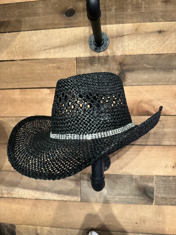 Black Twisted Cowboy Hat with Rhinestone Band