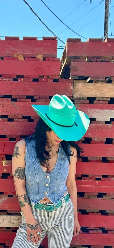 Chelsea Women's Straw Cowgirl Hat Turquoise