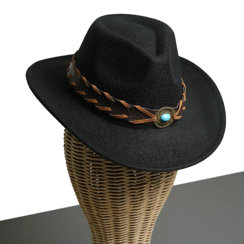 Chokore Cowboy Hat with Braided PU Belt (Black)