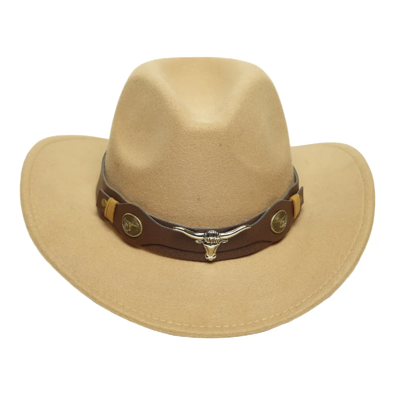 Chokore cowboy hat with Ox head belt  (Beige)