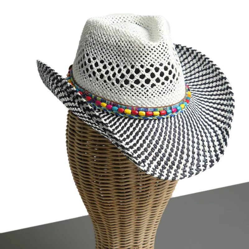 Chokore Handcrafted Straw Cowboy Hat (Black & White)