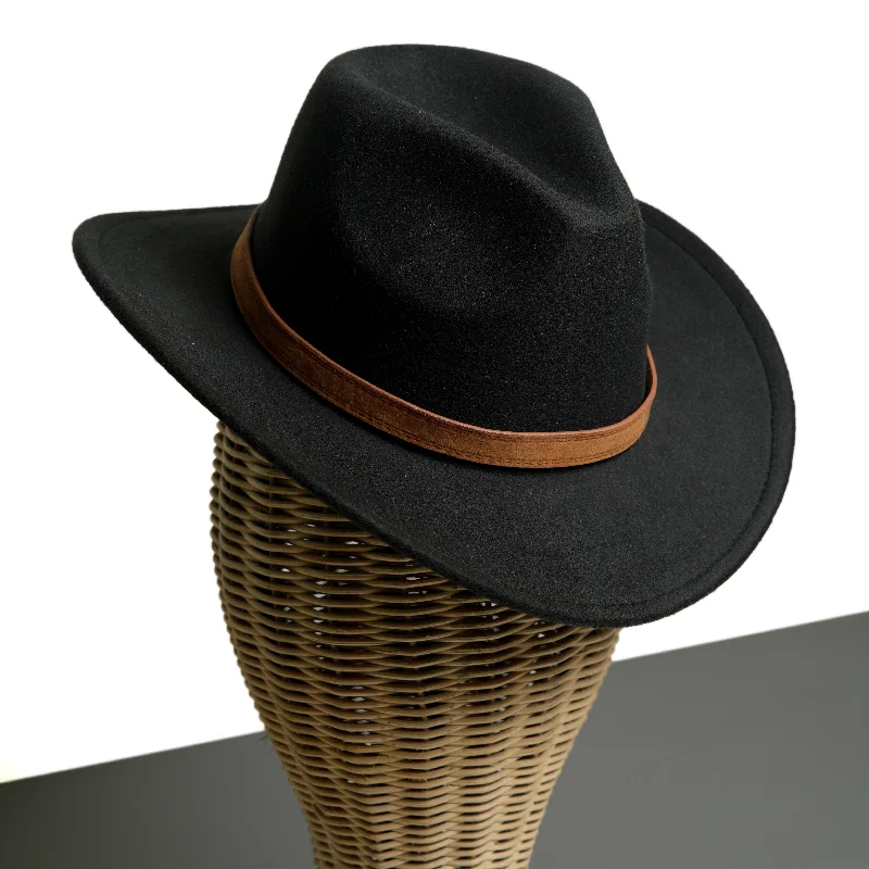 Chokore Pinched Cowboy Hat with PU Leather Belt (Black)