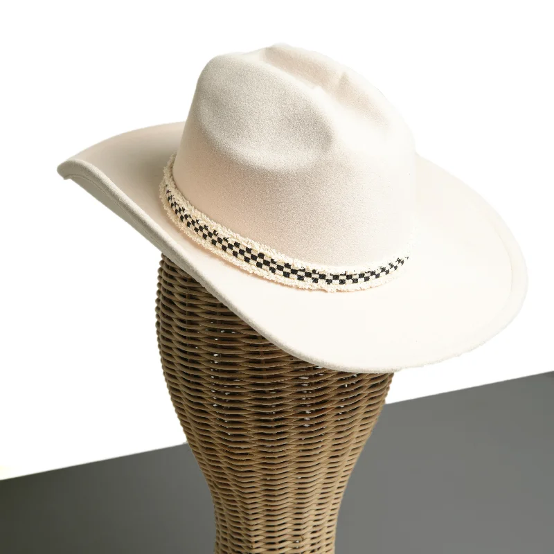 Chokore Rolled Brim Cowboy Hat with Ribbon (Beige)