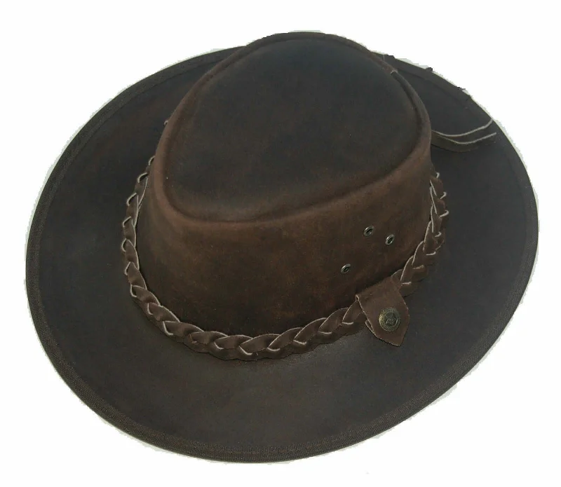 Kids Children's Brown Leather Bush Hat Cowboy Hat One Size 55cm Boy/Girl