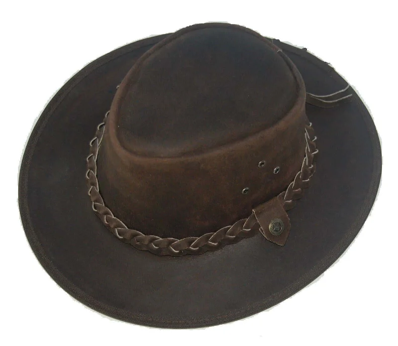 Leather Cowboy Western Aussie Style Bush Hat Brown