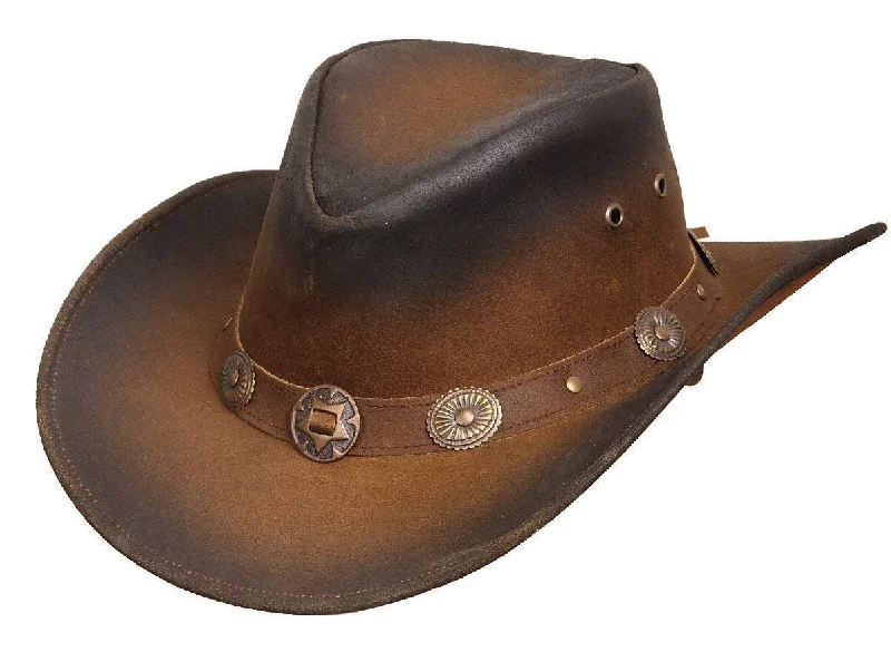 New Leather Cowboy Western Aussie Style Hat Conchos