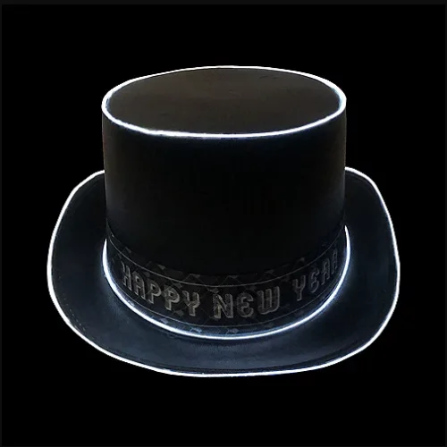 Light Up Black Happy New Year Top Hat