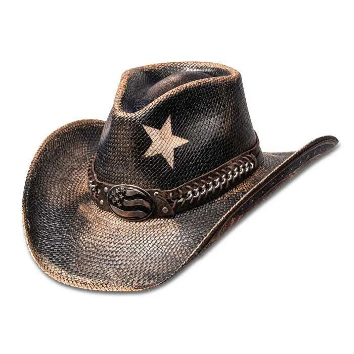 Stampede Hats - Vintage Black Star USA Panama Straw Cowboy Hat